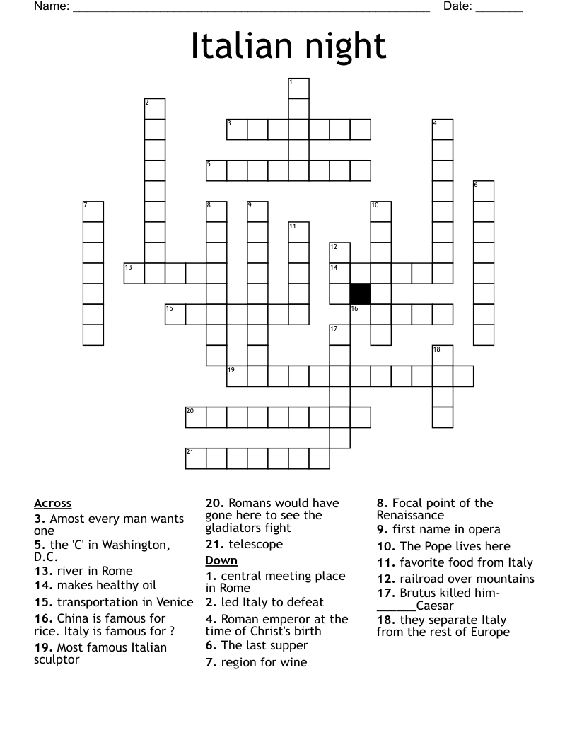 Italian Night Crossword WordMint Italian Night Crossword WordMint