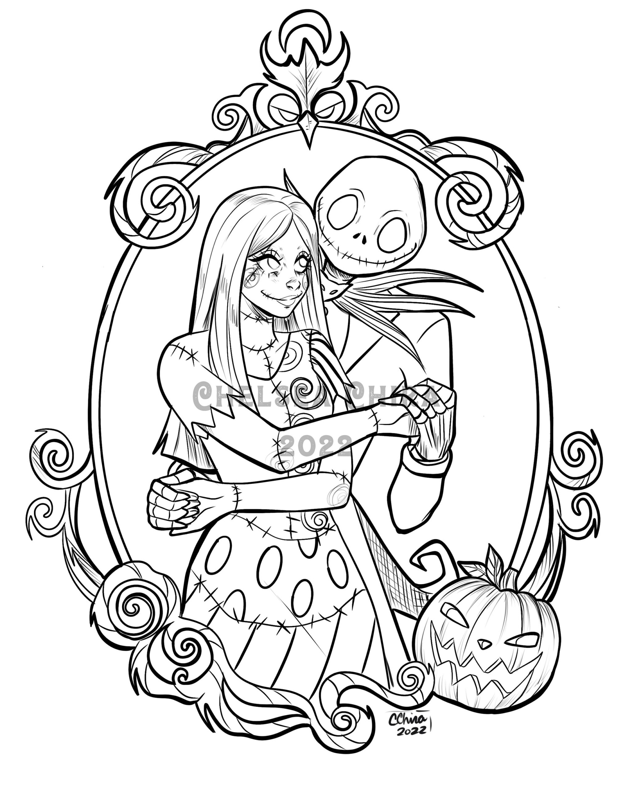 Jack And Sally Colouring Sheet Etsy