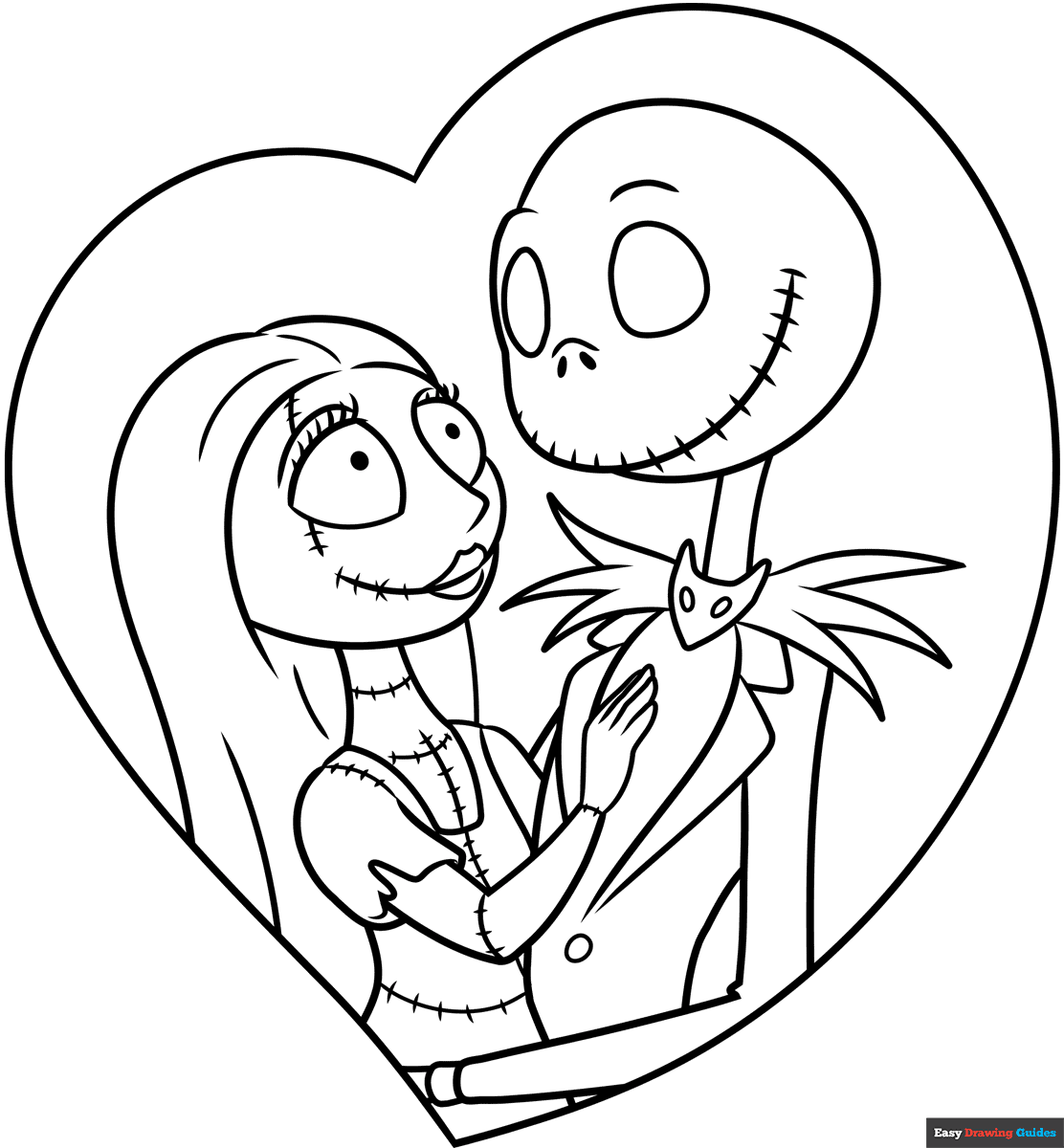 Jack And Sally From Nightmare Before Christmas Coloring Page Easy Drawing Guides