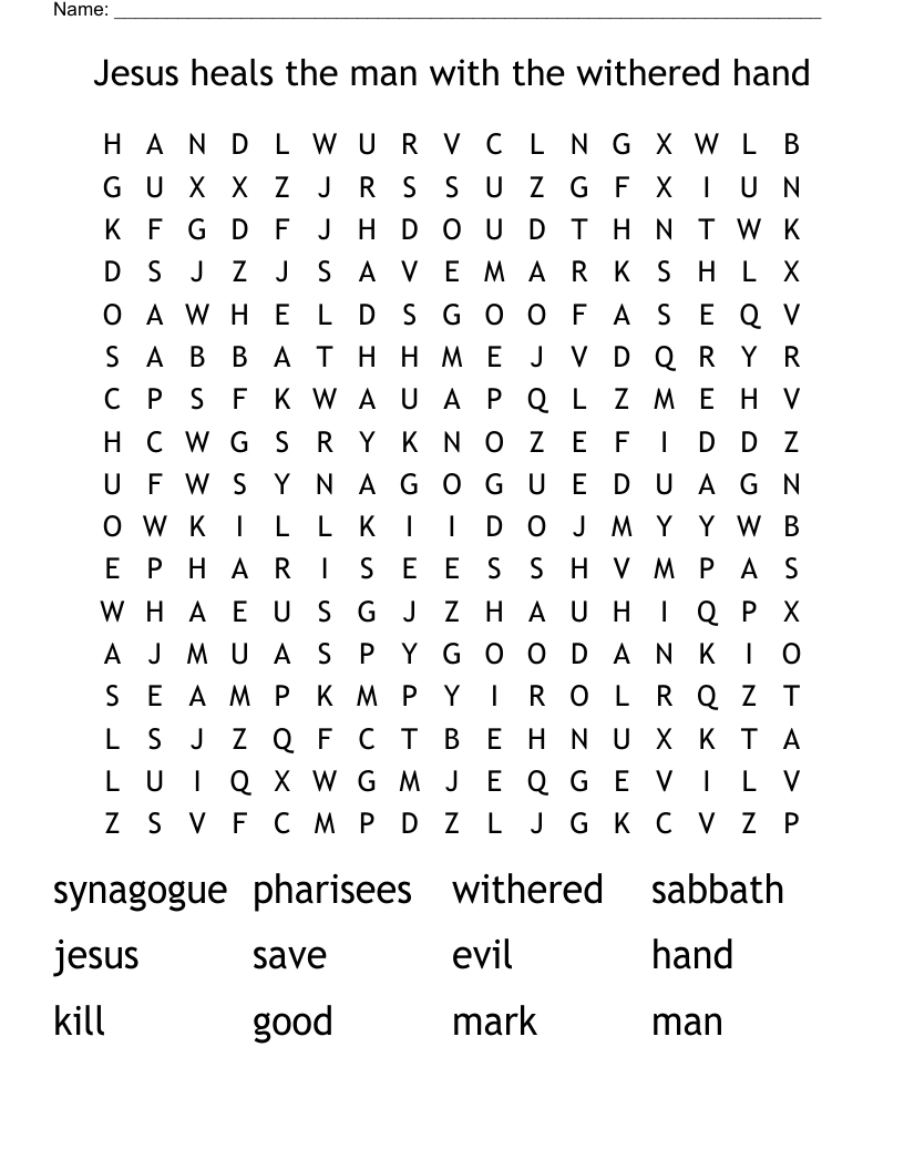 Jesus Heals The Man With The Withered Hand Word Search WordMint Jesus Heals The Man With The Withered Hand Word Search WordMint
