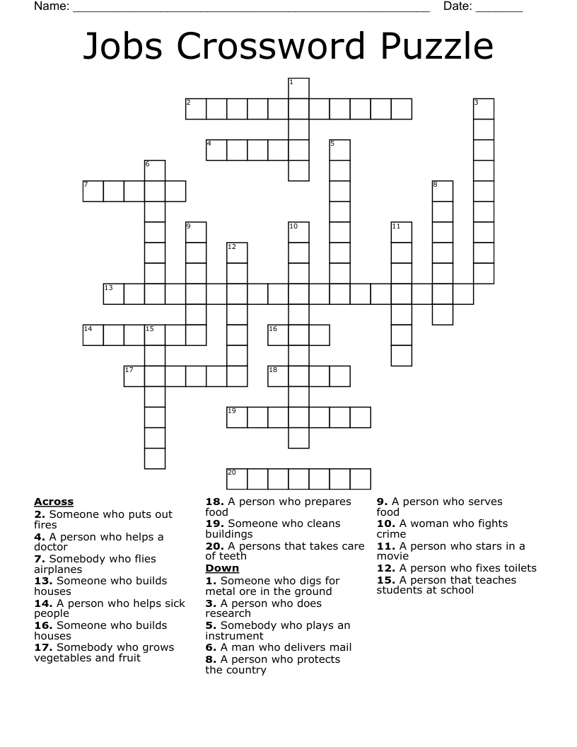 Jobs Crossword Puzzle WordMint Jobs Crossword Puzzle WordMint