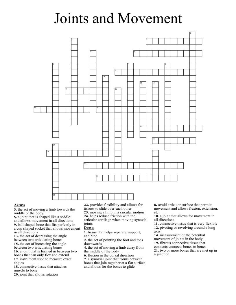 Joints Movement Crossword WordMint Joints Movement Crossword WordMint