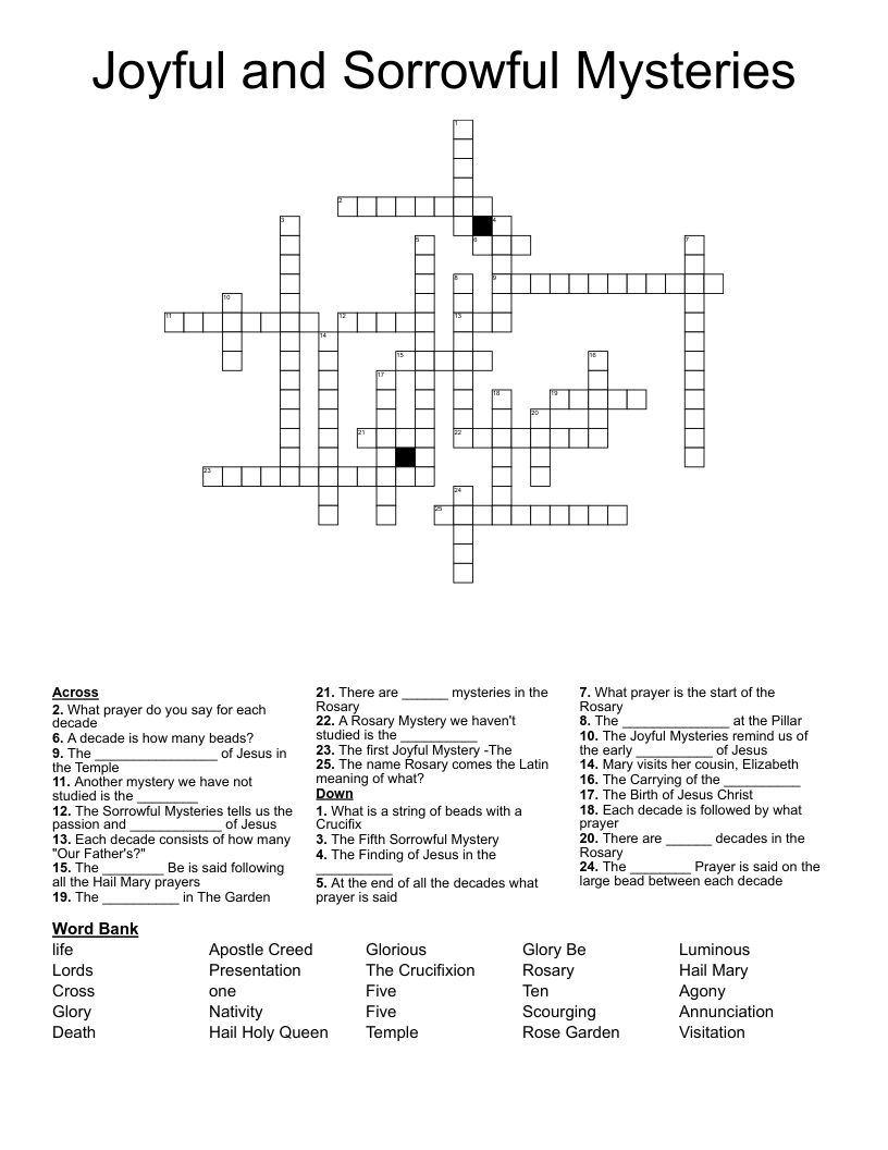Joyful And Sorrowful Mysteries Crossword WordMint Joyful And Sorrowful Mysteries Crossword WordMint