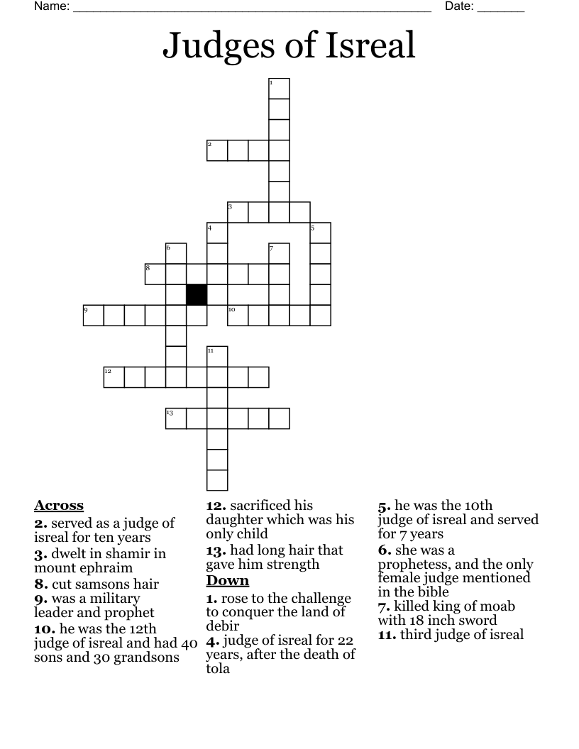 Judges Of Isreal Crossword WordMint Judges Of Isreal Crossword WordMint