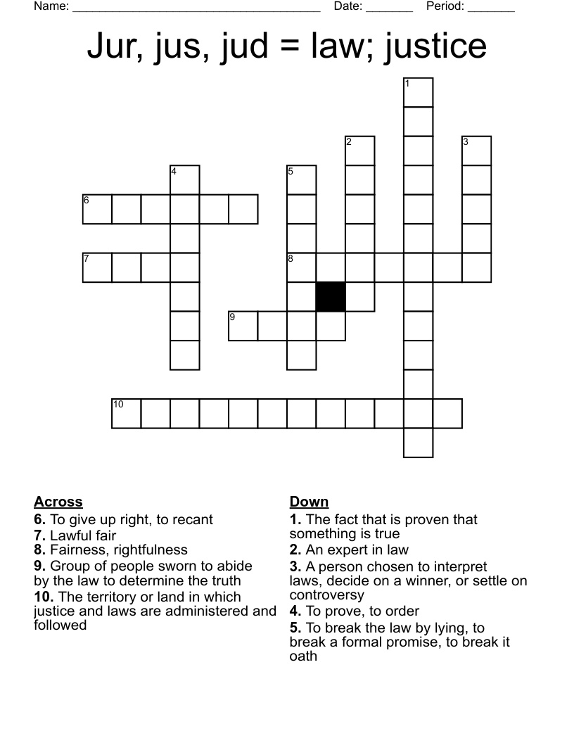 Jur Jus Jud Law Justice Crossword WordMint