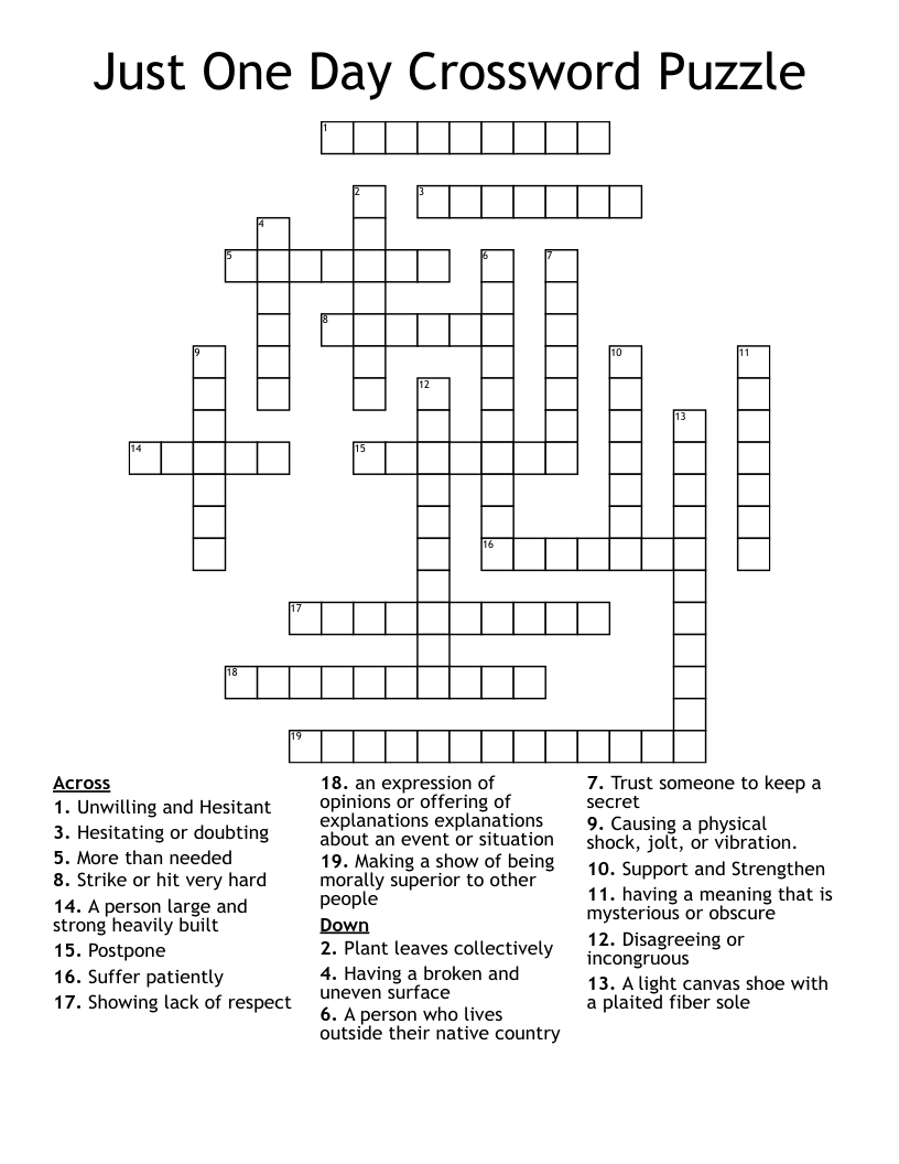 Just One Day Crossword Puzzle WordMint Just One Day Crossword Puzzle WordMint