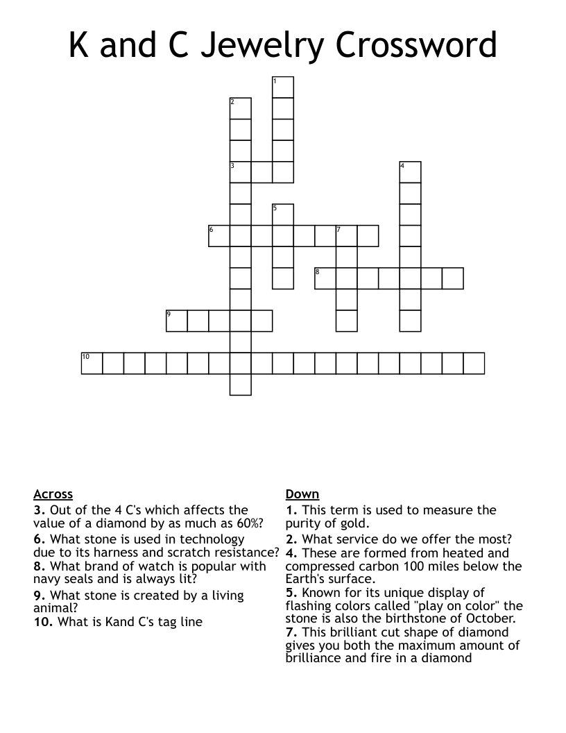 K And C Jewelry Crossword WordMint K And C Jewelry Crossword WordMint