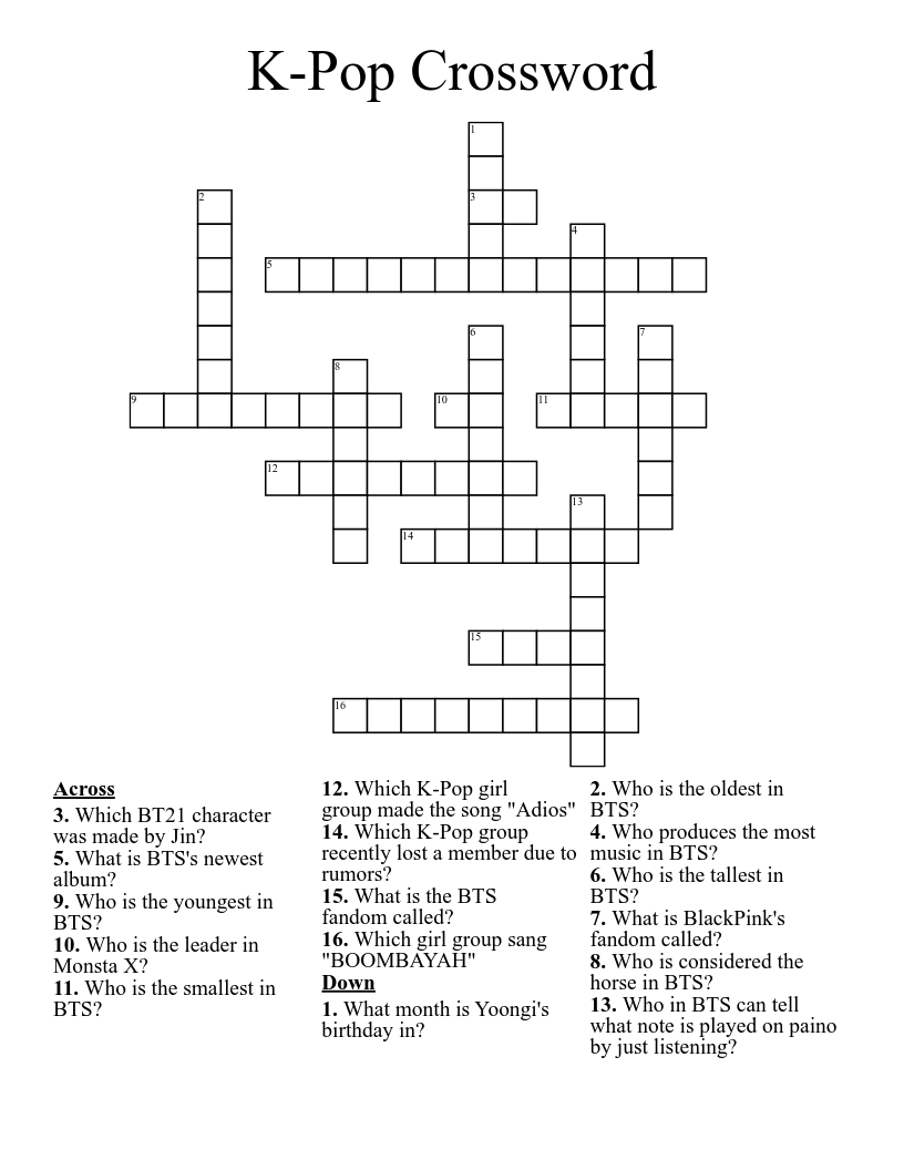 K Pop Crossword WordMint K Pop Crossword WordMint
