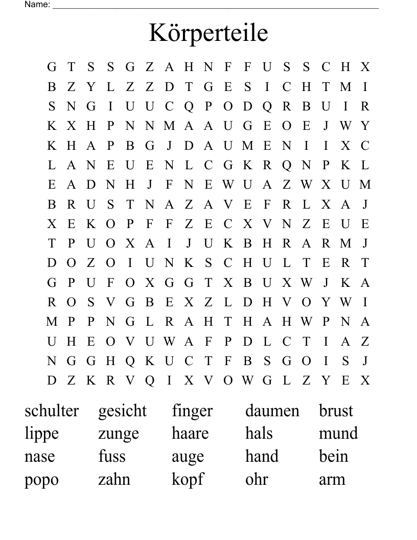 K rperteile Word Search WordMint K rperteile Word Search WordMint