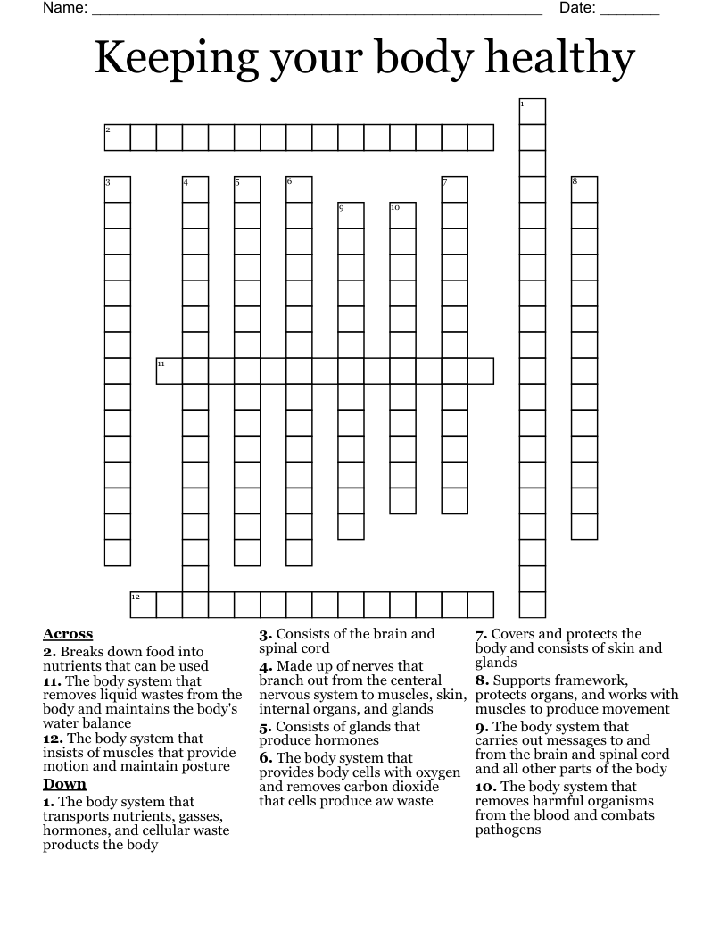 Keeping Your Body Healthy Crossword WordMint Keeping Your Body Healthy Crossword WordMint