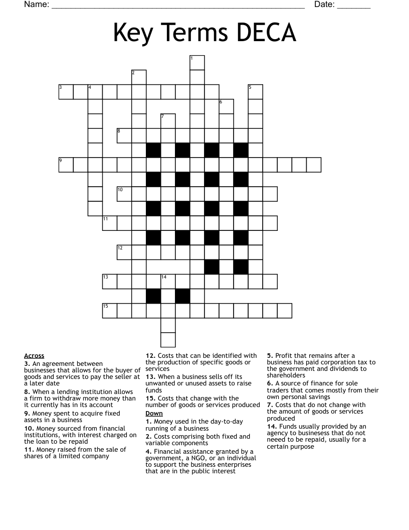 Key Terms DECA Crossword WordMint Key Terms DECA Crossword WordMint