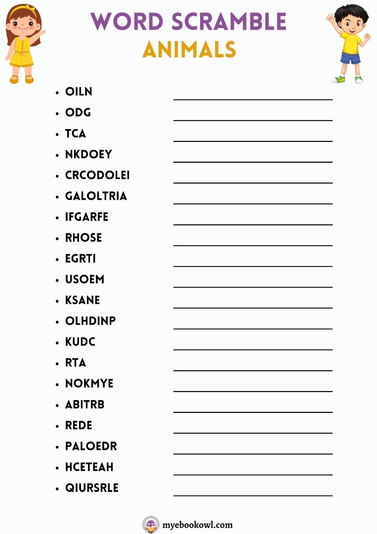 Kids Word Scramble Printable Kids Word Scramble Printable
