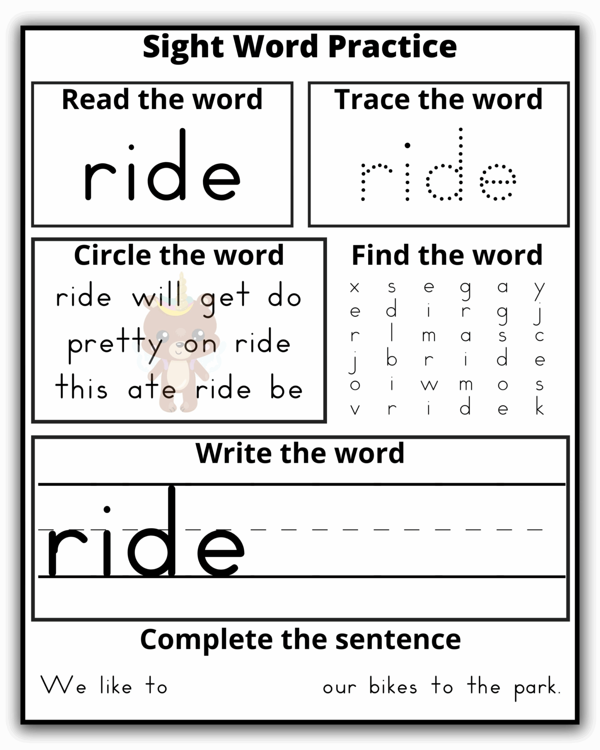 sight words for kindergarten free
