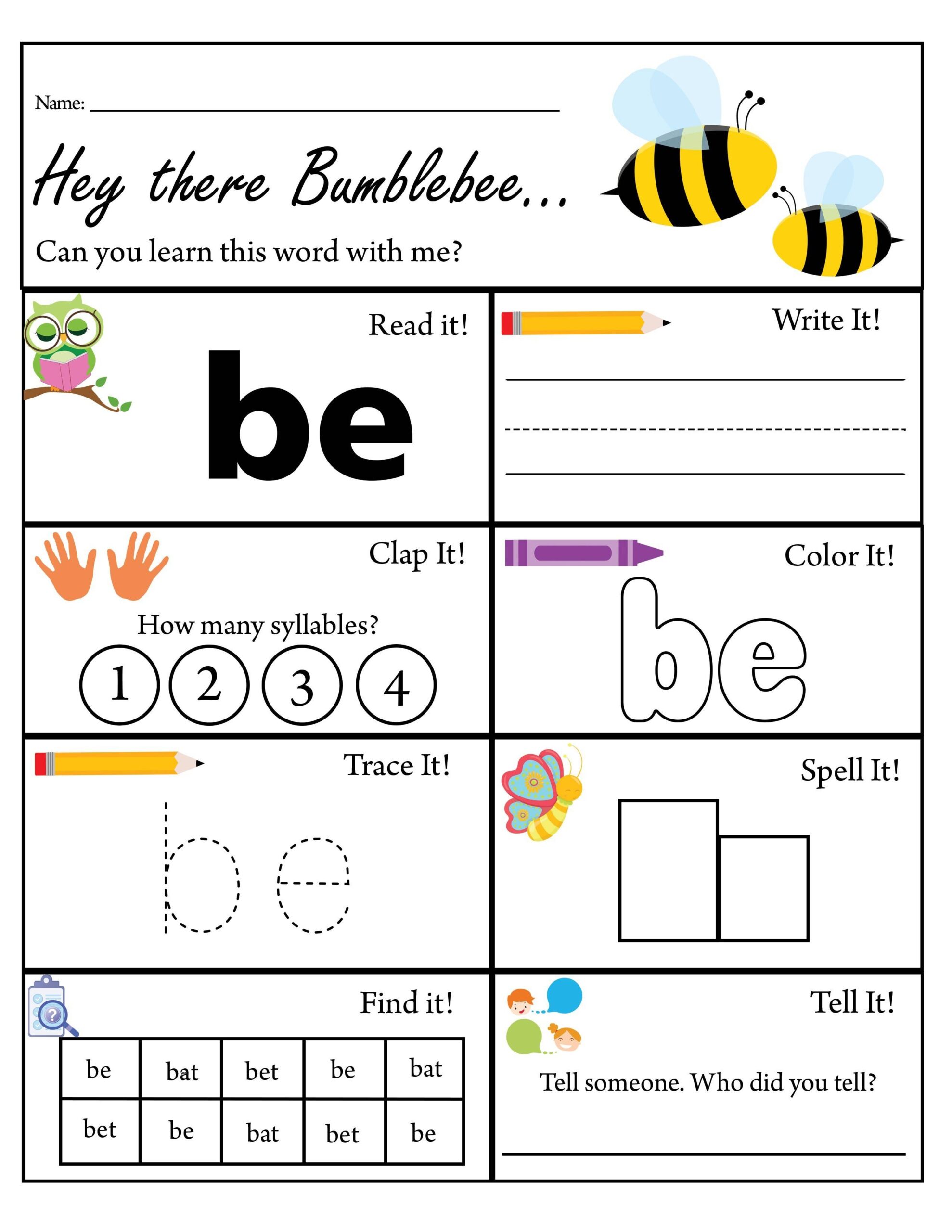 Kindergarten Sight Word Be Worksheet Dolch Sight Words TPT Kindergarten Sight Word Be Worksheet Dolch Sight Words TPT