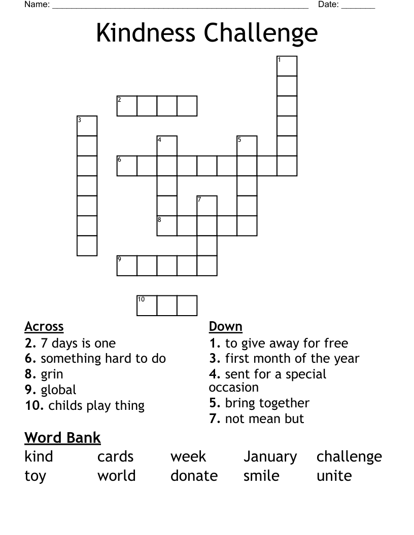 Kindness Challenge Crossword WordMint Kindness Challenge Crossword WordMint