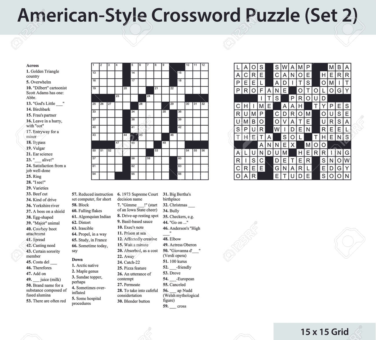 Kreuzwortr tsel Im Amerikanischen Stil Mit Einem 15 X 15 Raster Enth lt Ein Leeres Kreuzwortr tsel Hinweise Und Eine L sung Lizenzfrei Nutzbare SVG Vektorgrafiken Clip Arts Illustrationen Image 166977983 