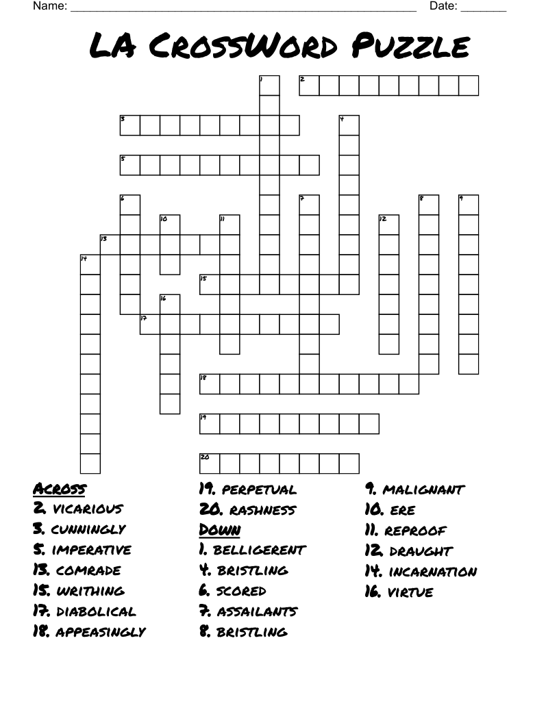 LA CrossWord Puzzle WordMint LA CrossWord Puzzle WordMint