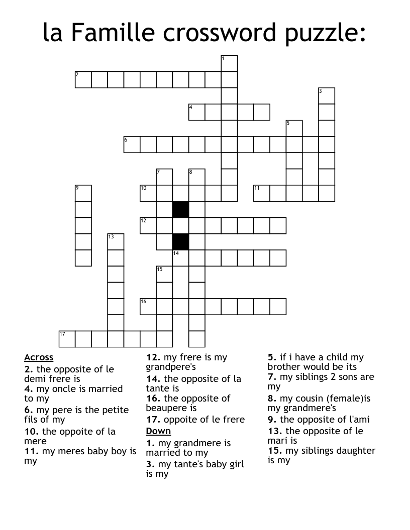 La Famille Crossword Puzzle WordMint La Famille Crossword Puzzle WordMint