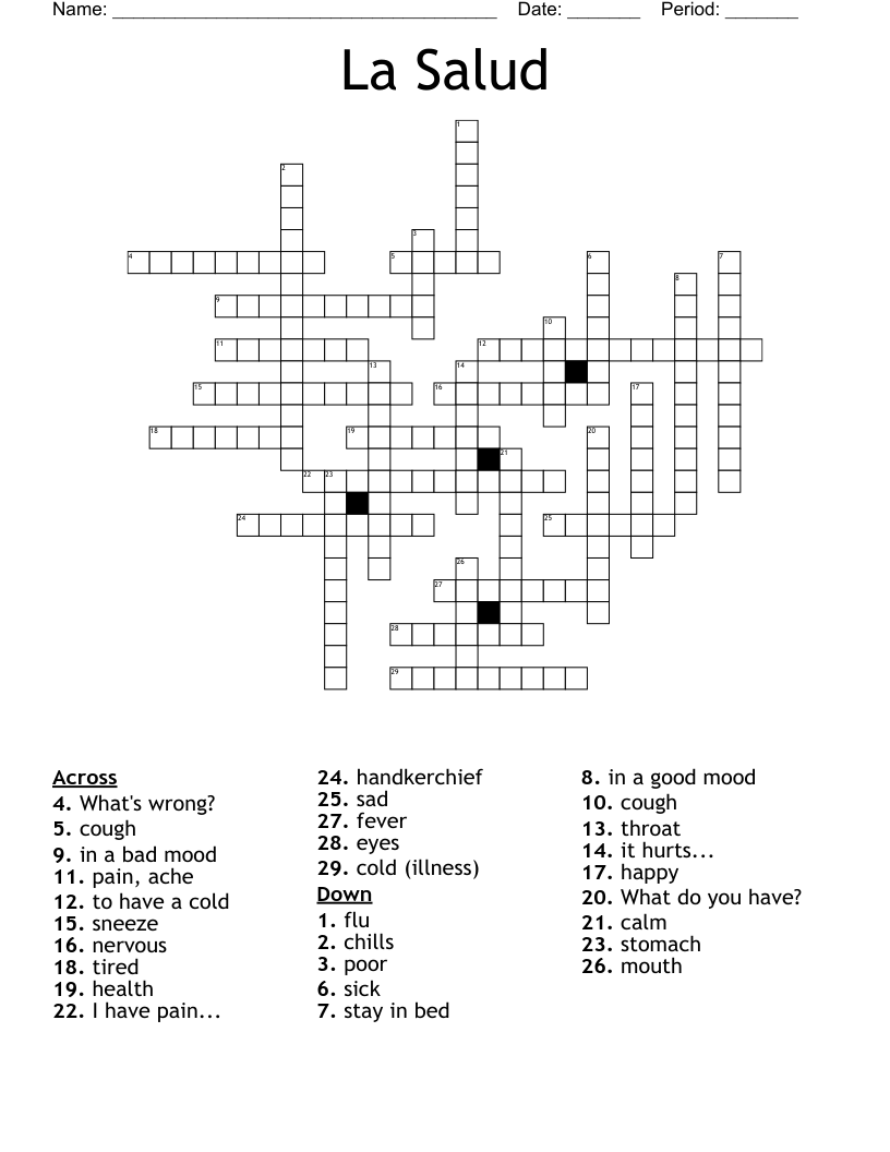 La Salud Crossword WordMint La Salud Crossword WordMint