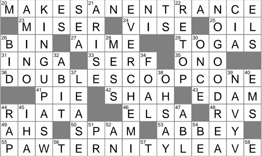 Parlor Choice Crossword