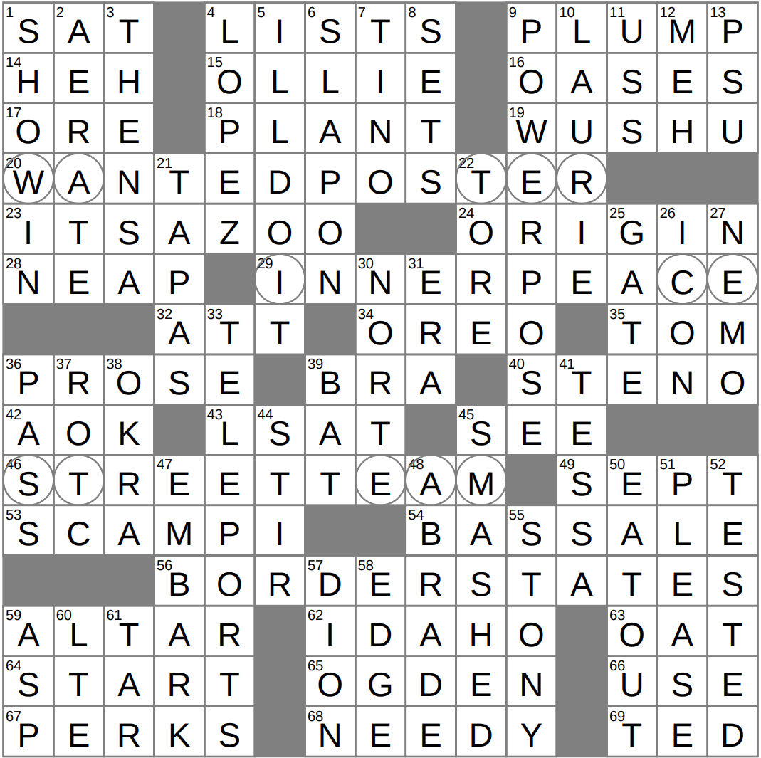LA Times Crossword 14 Oct 25 Tuesday LAXCrossword