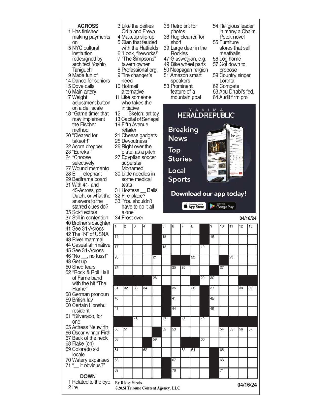 LA Times Crossword April 16 2024 Crosswords Yakimaherald