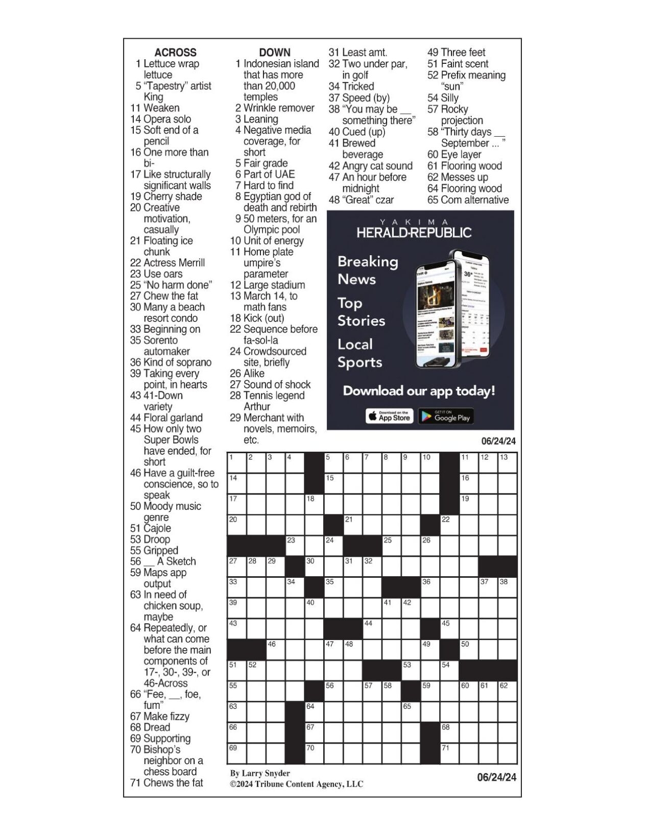 LA Times Crossword June 24 2024 Crosswords Yakimaherald LA Times Crossword June 24 2024 Crosswords Yakimaherald