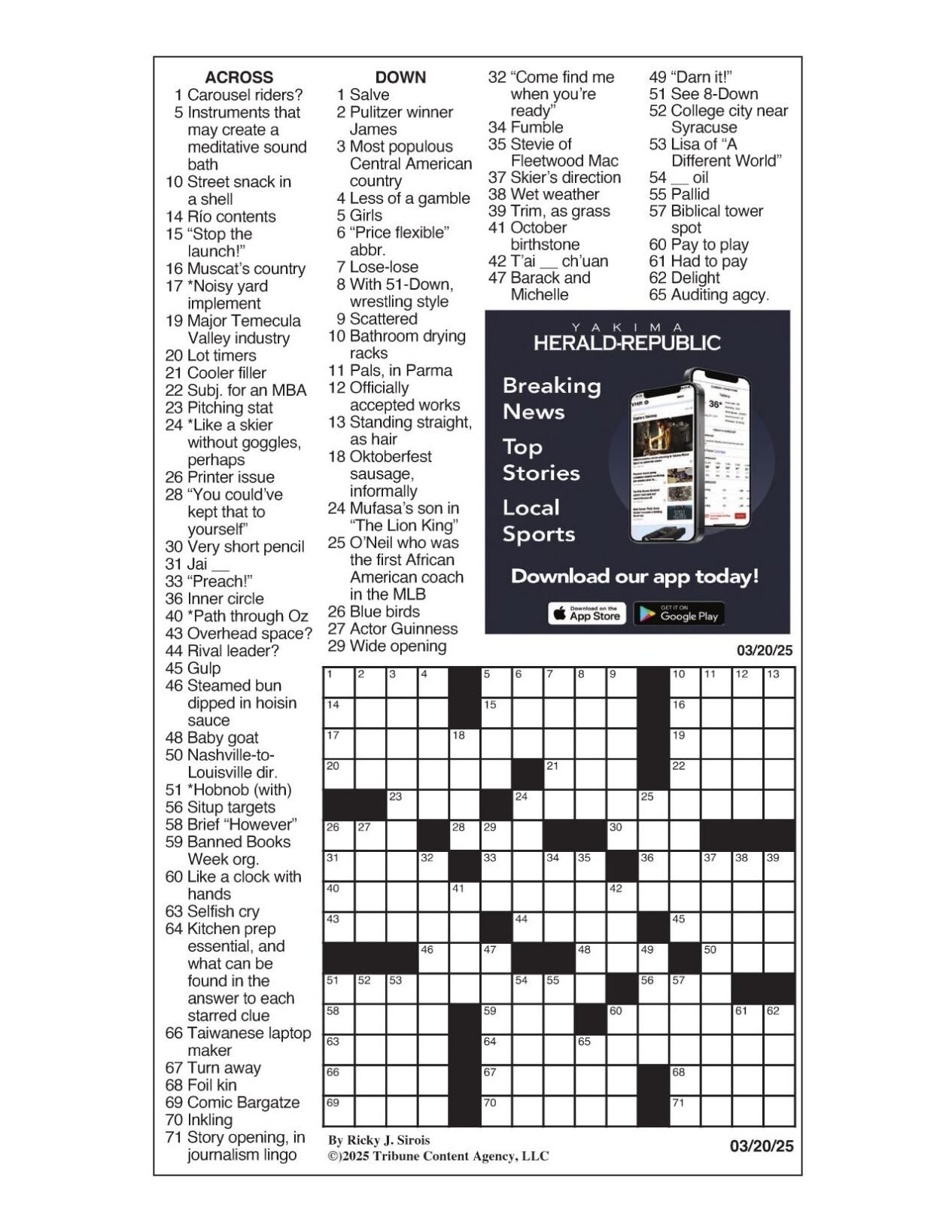 LA Times Crossword March 20 2025 Crosswords Yakimaherald LA Times Crossword March 20 2025 Crosswords Yakimaherald