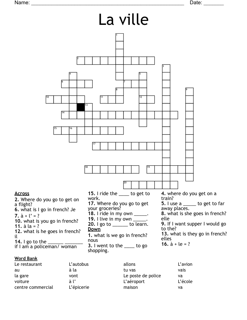 La Ville Crossword WordMint La Ville Crossword WordMint