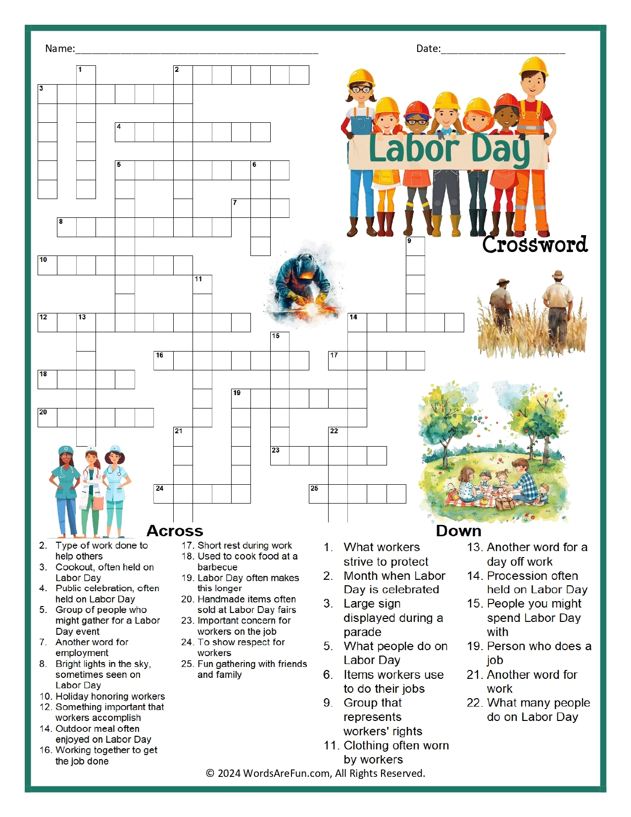 Labor Day Crossword Puzzle Labor Day Crossword Puzzle