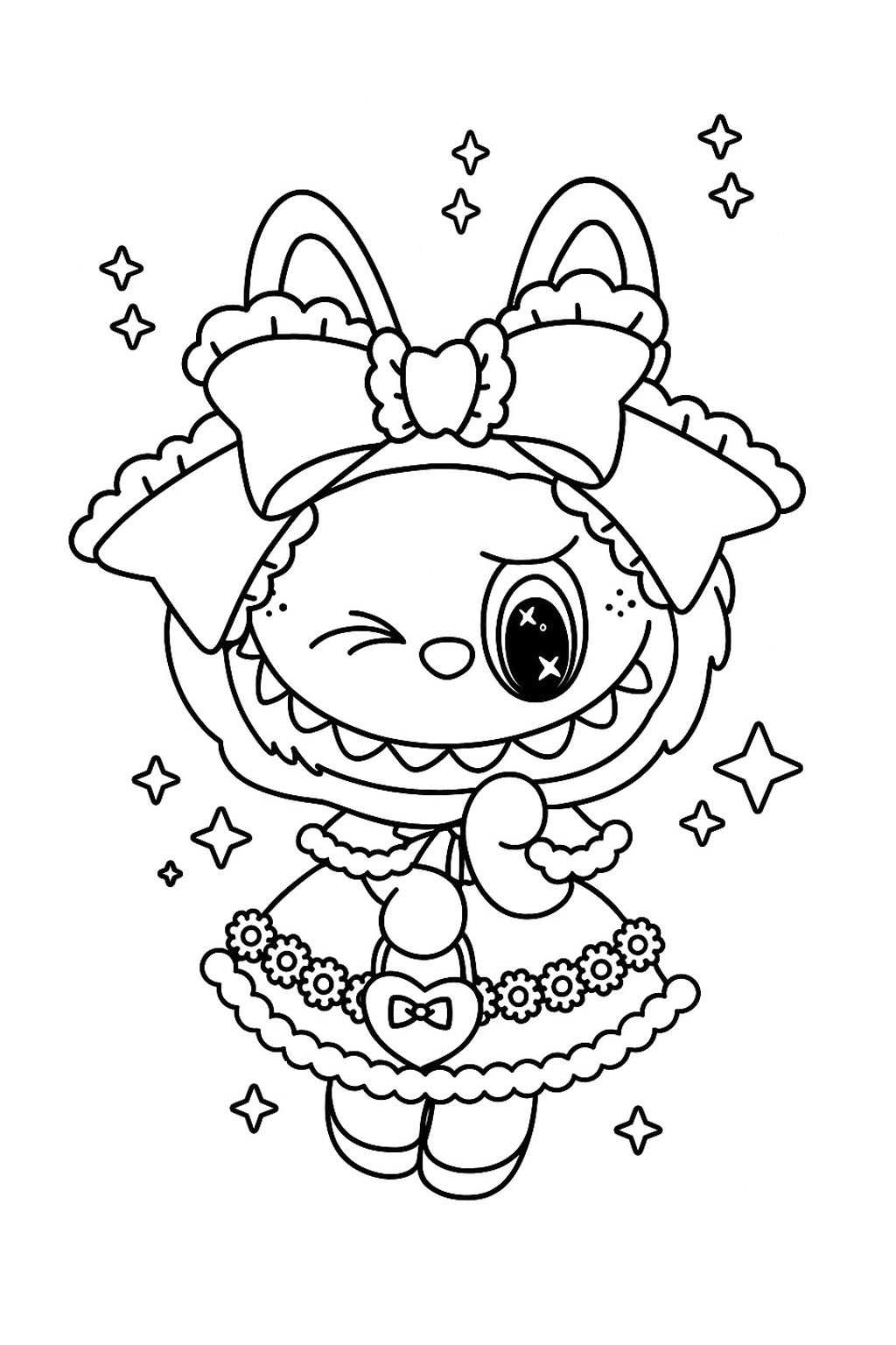 Labubu Girl With A Pretty Dress Labubu Coloring Pages Labubu Girl With A Pretty Dress Labubu Coloring Pages