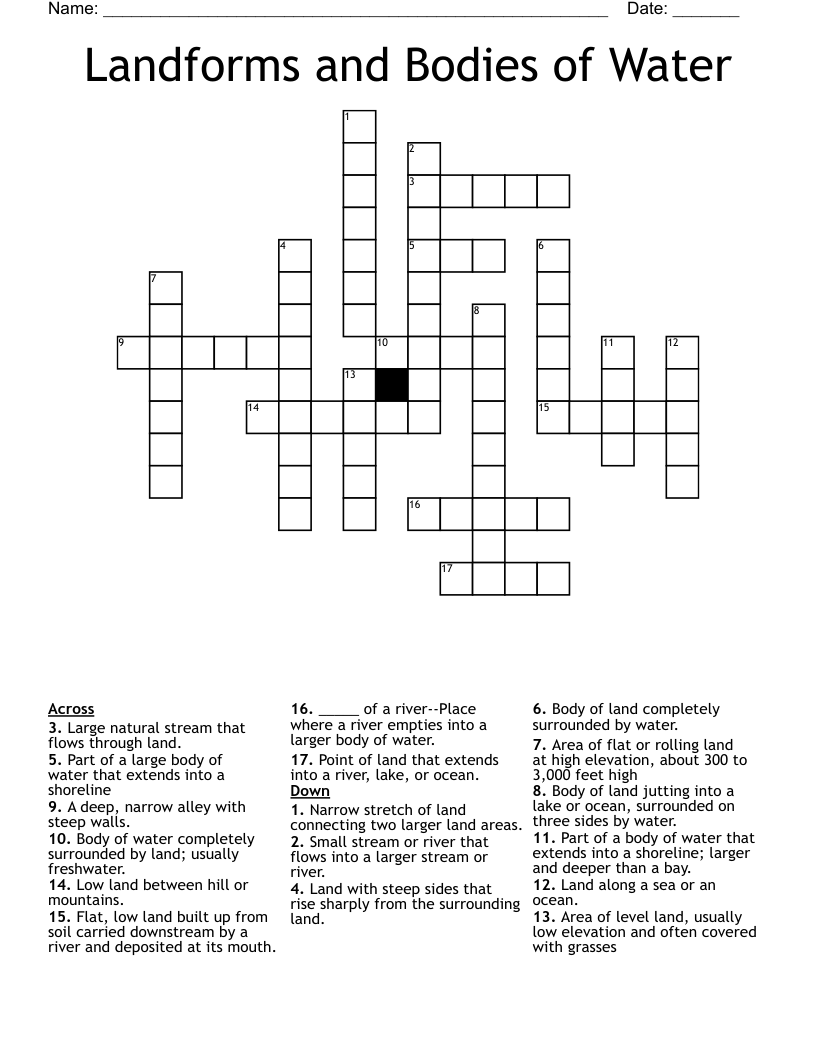 Landforms And Bodies Of Water Crossword WordMint Landforms And Bodies Of Water Crossword WordMint