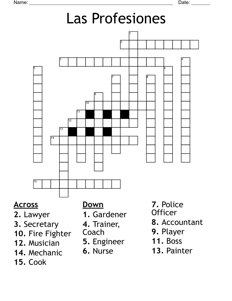 Las Profesiones Crossword WordMint