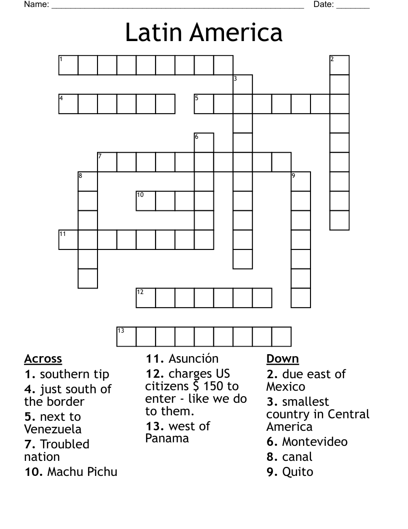 Latin America Crossword WordMint