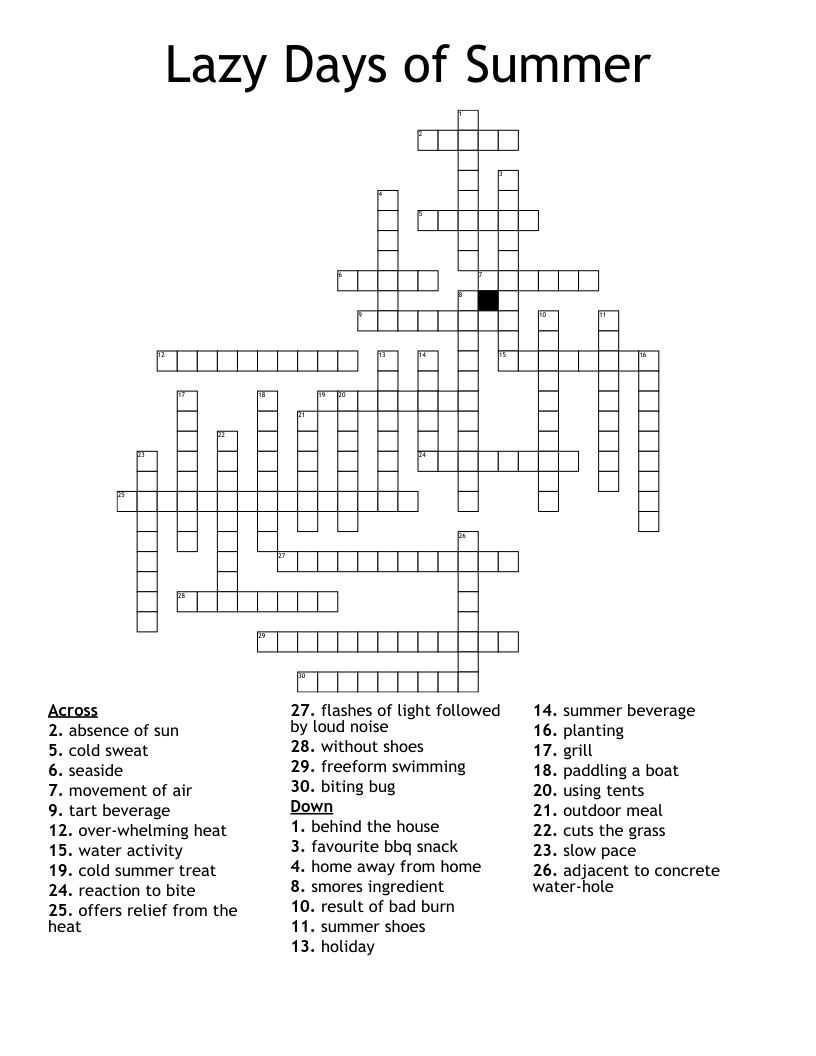 Lazy Days Of Summer Crossword WordMint