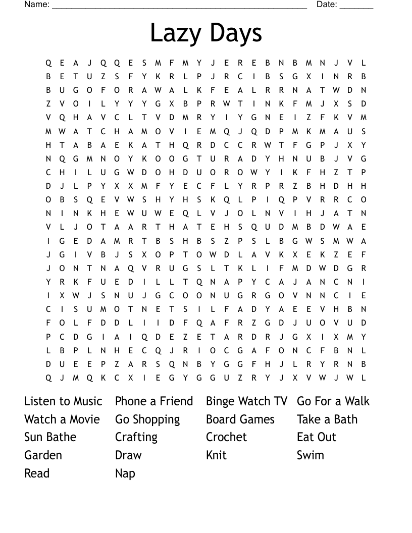 Lazy Days Word Search WordMint Lazy Days Word Search WordMint
