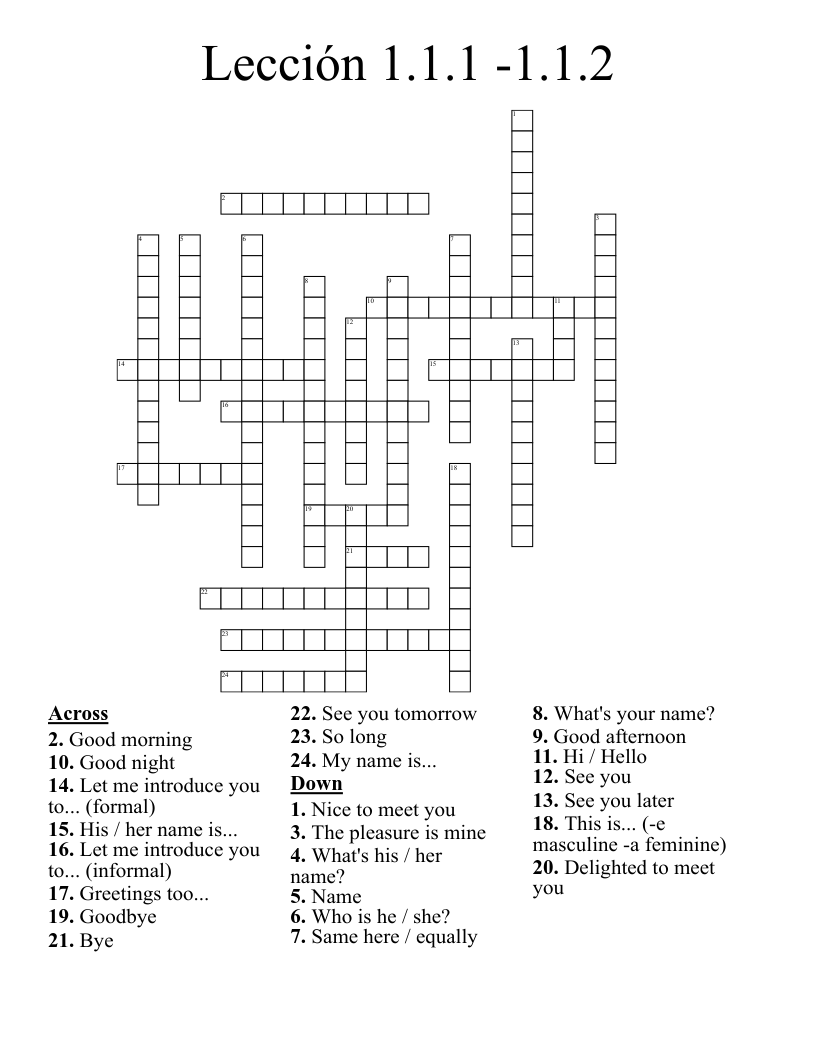 Lecci n 1 1 1 1 1 2 Crossword WordMint Lecci n 1 1 1 1 1 2 Crossword WordMint