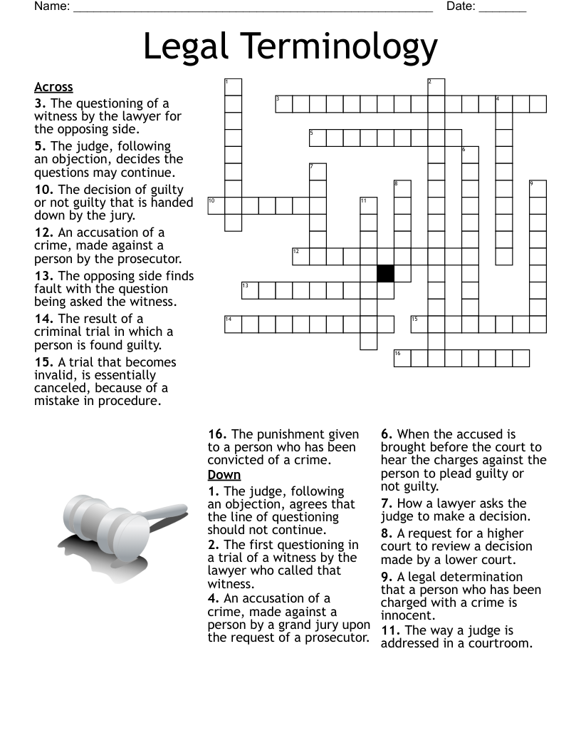 Legal Terminology Crossword WordMint Legal Terminology Crossword WordMint