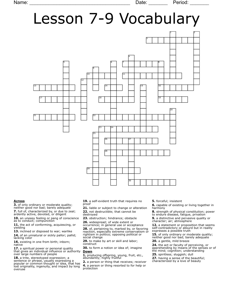 Lesson 7 9 Vocabulary Crossword WordMint Lesson 7 9 Vocabulary Crossword WordMint