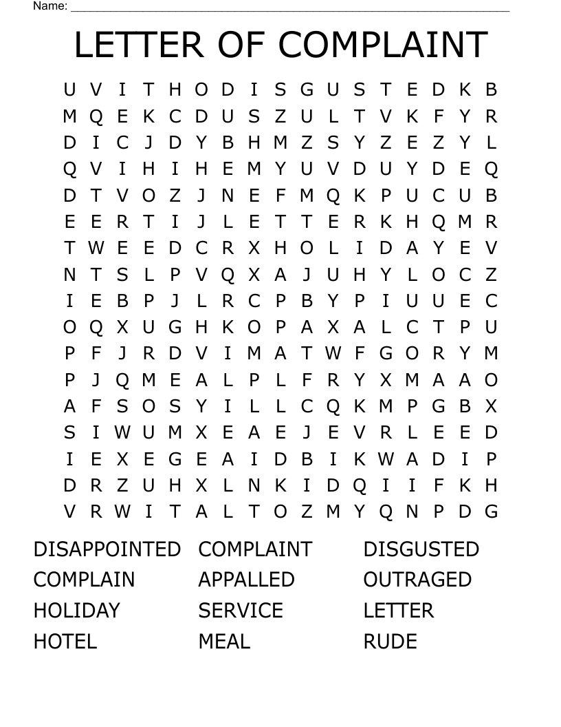LETTER OF COMPLAINT Word Search WordMint LETTER OF COMPLAINT Word Search WordMint
