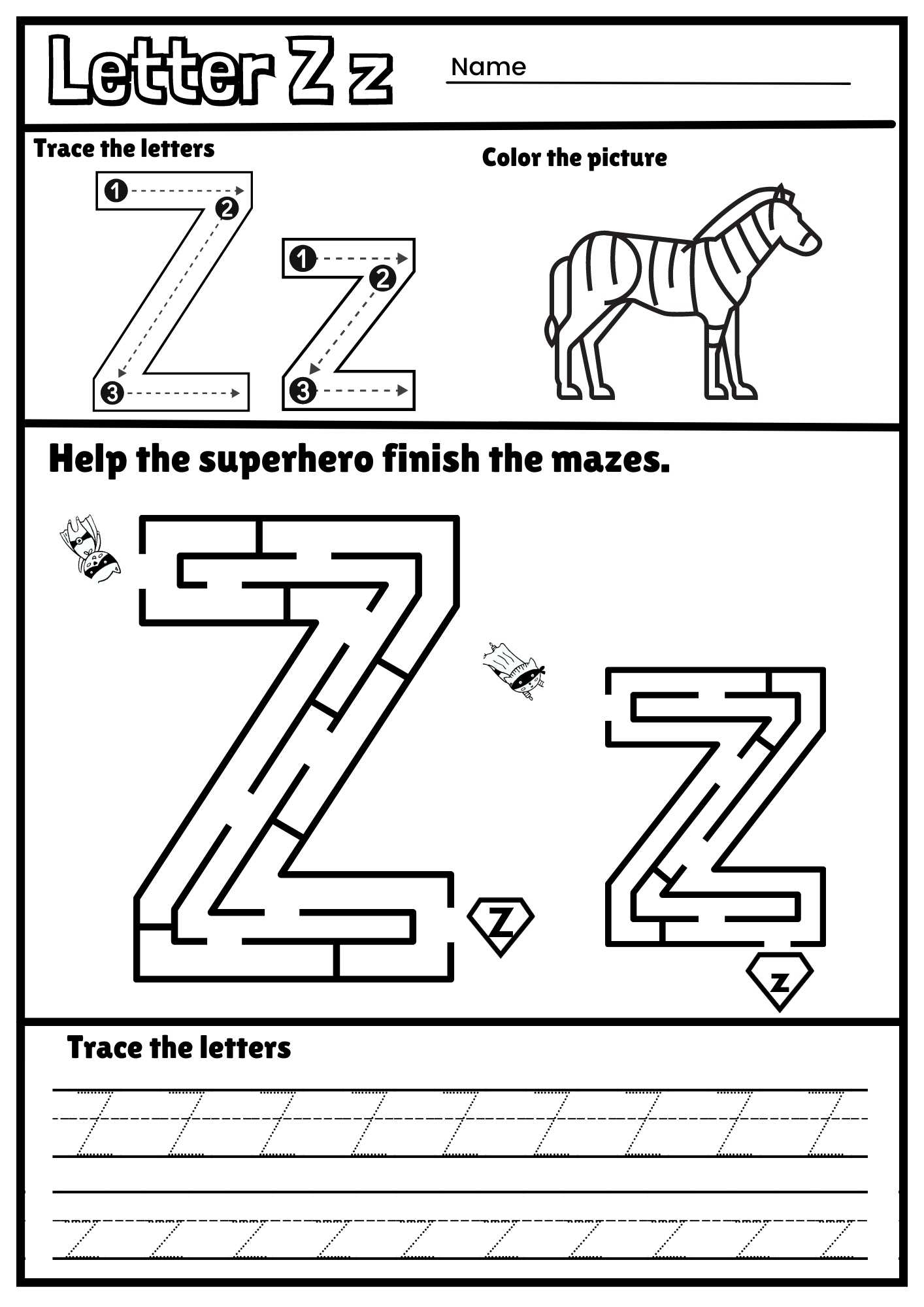letter z worksheets for preschool