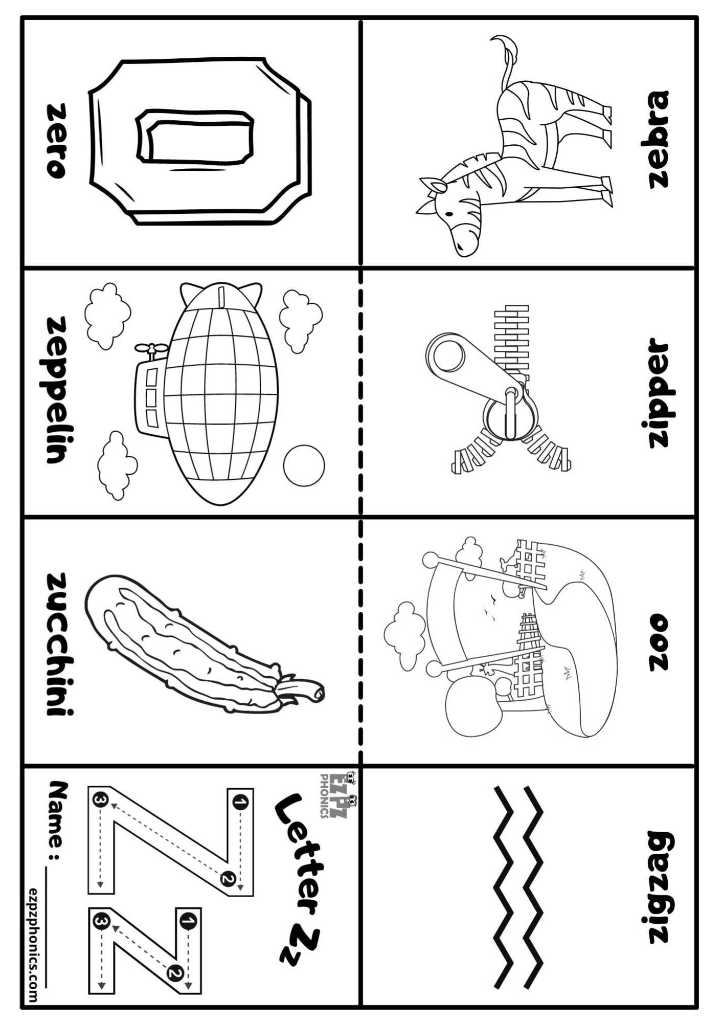 Letter Z Mini Coloring Book Free Printable PDF Ezpzphonics