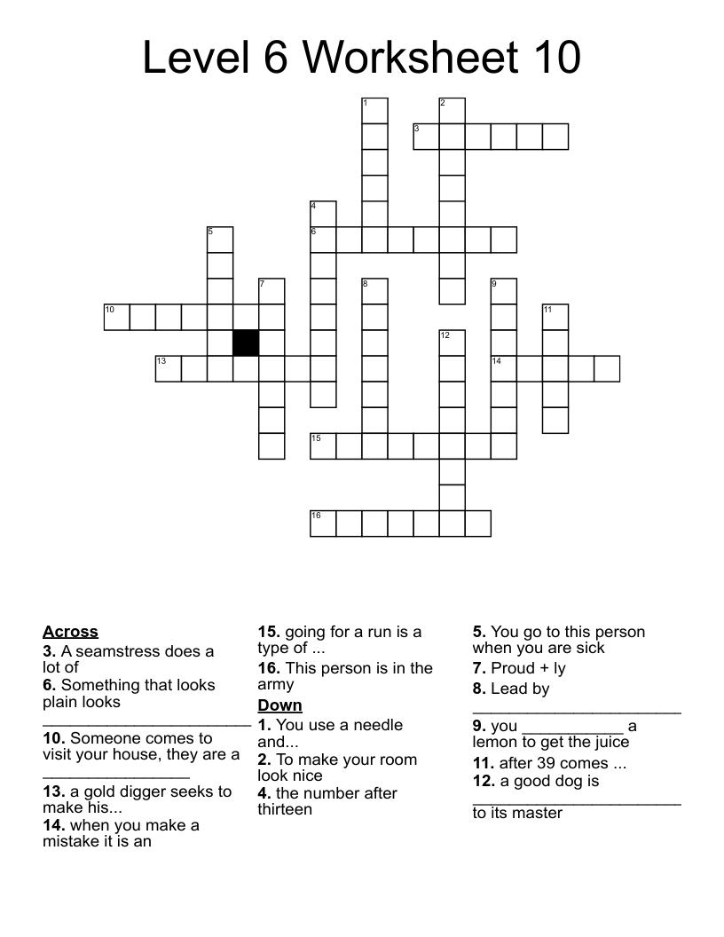 Level 6 Worksheet 10 Crossword WordMint Level 6 Worksheet 10 Crossword WordMint