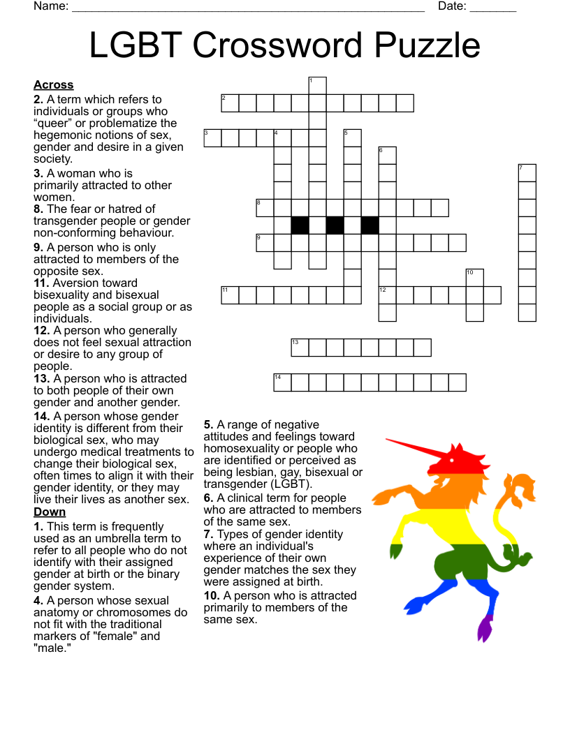 LGBT Crossword Puzzle WordMint