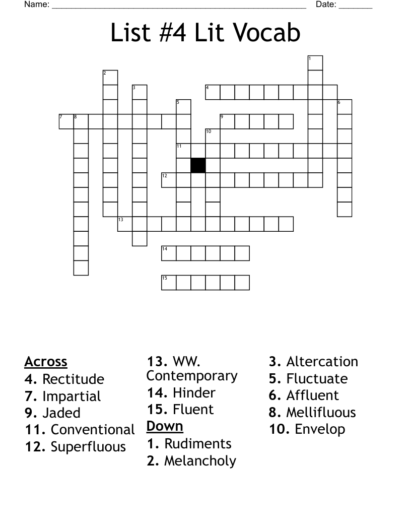 List 4 Lit Vocab Crossword WordMint List 4 Lit Vocab Crossword WordMint