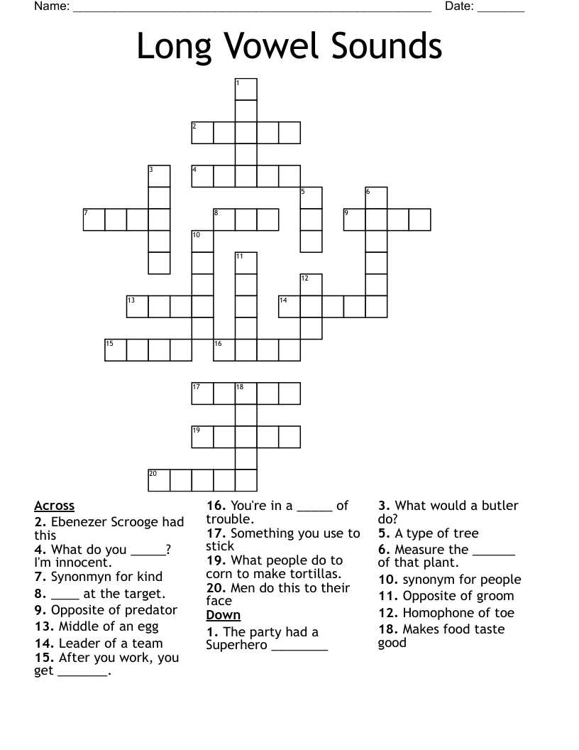 Long Vowel Sounds Crossword WordMint Long Vowel Sounds Crossword WordMint