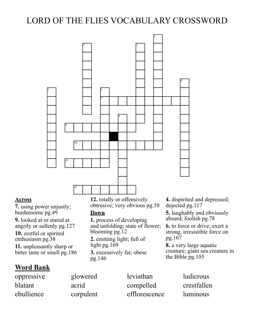 LORD OF THE FLIES VOCABULARY CROSSWORD WordMint LORD OF THE FLIES VOCABULARY CROSSWORD WordMint