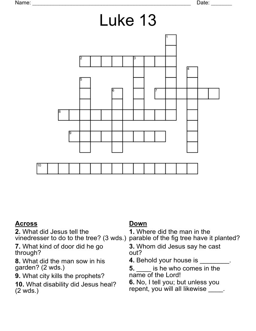 Luke 13 Crossword WordMint Luke 13 Crossword WordMint