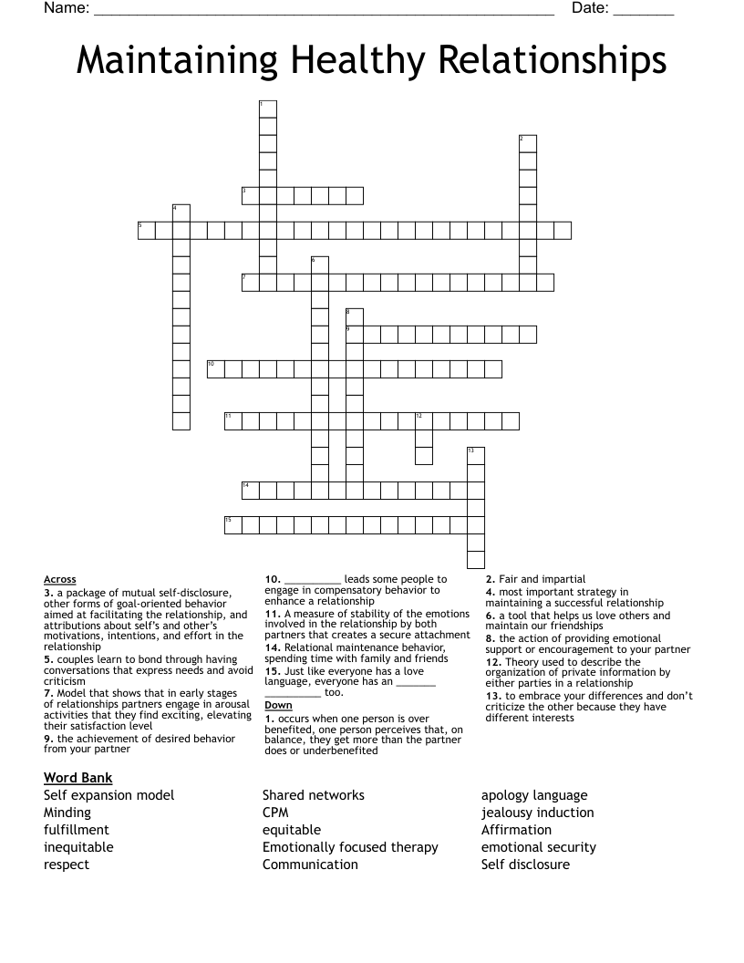 Maintaining Healthy Relationships Crossword WordMint Maintaining Healthy Relationships Crossword WordMint