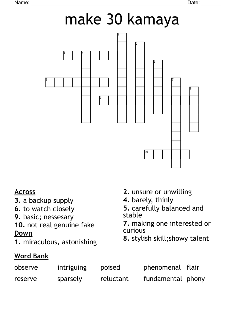 Make 30 Kamaya Crossword WordMint Make 30 Kamaya Crossword WordMint